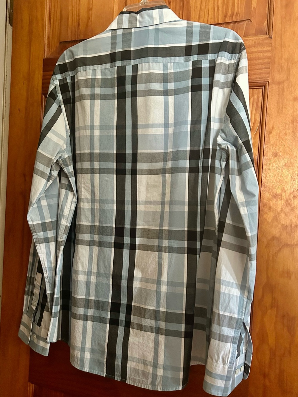 Mens Kenneth Cole N.Y. light blue w/black plaid long-sleeve button-front shirt - Picture 12 of 12